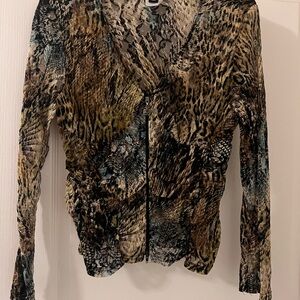 Exotic Animal Print Zip-Up Blouse